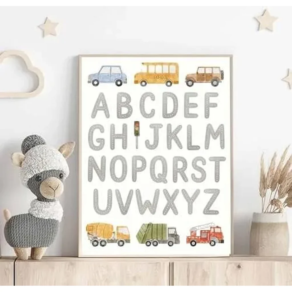 ALAYRA Playroom Wall Art Kids Cartoon Alphabet Wall Art Canvas Painting Read and Play Nursery Wall Pictures, Nordic Art Prints Nursery Posters Baby Boy Room Decor Unframed 01 - Image 5