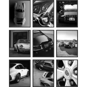 ALAYRA Porsche Poster - Porsche 911 Poster, Porsche Wall Art, Vintage Porsche Poster, Porsche 911 GT3 RS Poster, Porsche Garage Decor, Classic Car Posters, Car Posters -Unframed Set of 9 (8x10) 01