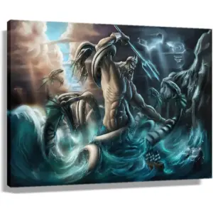 ALAYRA Poseidon Poster Wall Art Modern Greek Mythology Decor Giclee Canvas Painting Pictures Prints for Men Dark Energy Poseidon Rectangle Posters for Room Aesthetic Framed 16x24 inch(40x60cm) 01