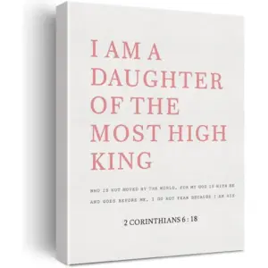 ALAYRA Positive Bible Verse Canvas Print Decor I am a Daughter of the Most High King Religious Art Wall Painting Posters 12X15 Home Office Decoration (Framed) 01