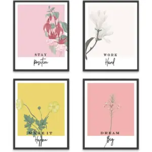 ALAYRA Positive Inspirational Quotes Wall Decor Maximalist Flower Market Motivational Poster Painting Canvas Set of 4 Vintage Astetic Room Women Girls Home Office Decor, Unframed, 11"x14" 01