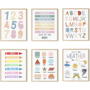 ALAYRA Poster for Toddlers Wall Art Print 8 x 10 Inch Set of 6 Unframed Numbers Weather Boho Alphabet for Classroom Wall Kids Bedroom Nursery Playroom Decor Neutral Wall Decor 01