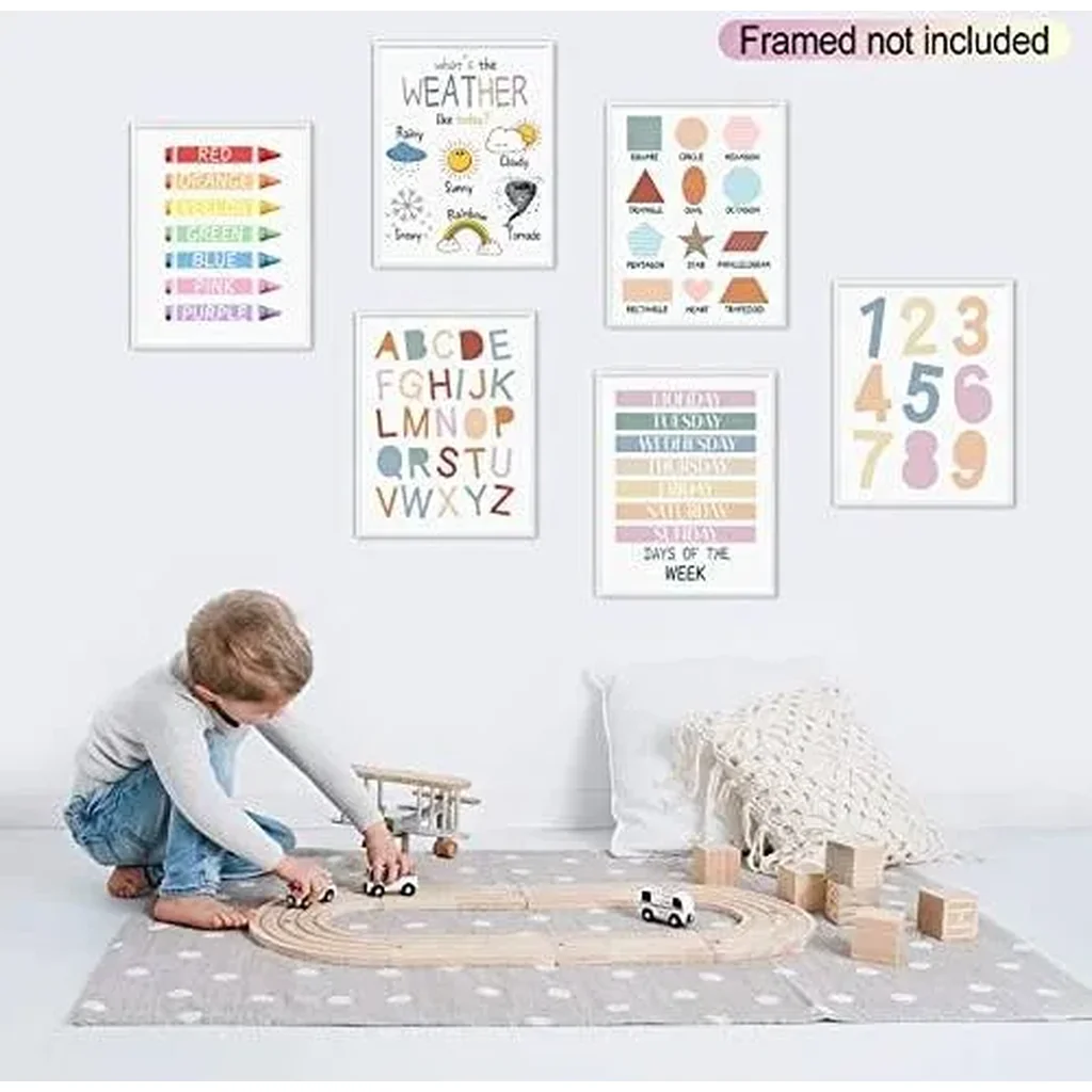 ALAYRA Poster for Toddlers Wall Art Print 8 x 10 Inch Set of 6 Unframed Numbers Weather Boho Alphabet for Classroom Wall Kids Bedroom Nursery Playroom Decor Neutral Wall Decor 01 - Image 2