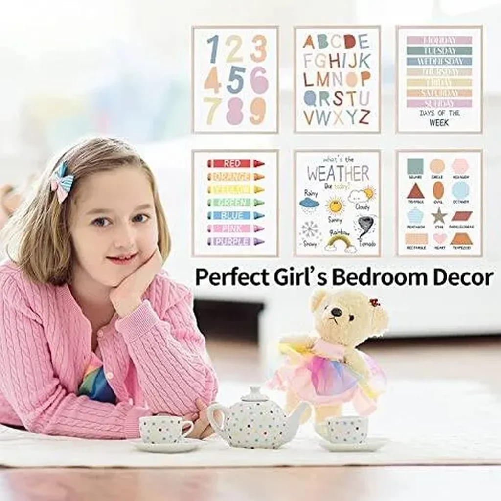 ALAYRA Poster for Toddlers Wall Art Print 8 x 10 Inch Set of 6 Unframed Numbers Weather Boho Alphabet for Classroom Wall Kids Bedroom Nursery Playroom Decor Neutral Wall Decor 01 - Image 5