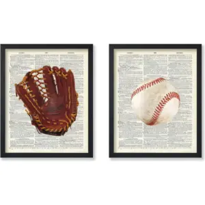 ALAYRA Poster Master 2-Piece Baseball Print - Sports Poster - Game Ball & Gloves Art - Physical Education Wall Design - Dictionary Art - Great Gym or Office Wall Decor - 8x10 UNFRAMED Wall Art 01