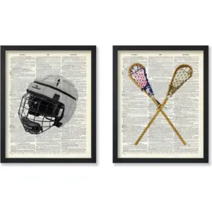 ALAYRA Poster Master 2-Piece Lacrosse Print - Sports Poster - Game, Stick & Helmet Art - Contact Team Sport Wall Design - Dictionary Art - Great Gym or Office Decor - 8x10 UNFRAMED Wall Art 01