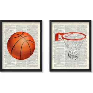 ALAYRA Poster Master 2-Piece Sports Poster - Basketball Print - Ball and Hoop Art - Dictionary Art - Physical Education - Great Gym or Office Wall Decor - 8x10 UNFRAMED 01