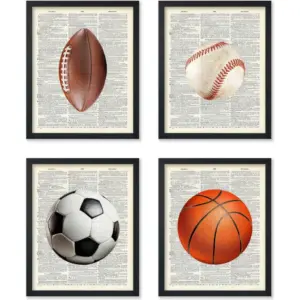 ALAYRA Poster Master 4-Piece Sports Poster - Balls Print - Basketball, Soccer, Football, Baseball - Dictionary, Physical Education - Gym or Office Decor - 8x10 UNFRAMED Wall Art 01