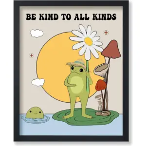 ALAYRA Poster Master Be Kind To All Kinds Poster - Retro Frog Print - Kindness Art - Positive Quotes Art - Flower Art - Preppy Art - Trendy Art - Inspiring Dorm or Living Room Decor - 11x14 UNFRAMED W
