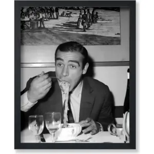ALAYRA Poster Master Connery - Connery Eating Pasta Print - Food & Drink Art - Celebrity Art - Black and White Photography - Great Kitchen or Restaurant Wall Decor - 8x10 UNFRAMED 01