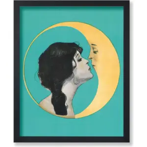 ALAYRA Poster Master Vintage Dear Old Dixie Moon Poster - Woman Kissing Moon Print - Crescent Moon Art - Celestial Art - Gift for Him & Her - Lunar Decor for Bedroom or Living Room - 11x14 UNFRAMED Wa