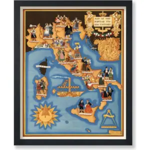 ALAYRA Poster Master Vintage Italy Map Poster - Retro Italian Fashion Map Print - Italian Costu Map Art - Gift for Him, Her, Travel Lover - Folklore Decor for Home, Office - 8x10 UNFRAMED Wall Art 01
