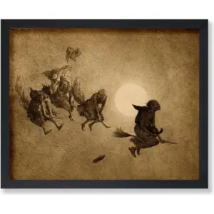 ALAYRA Poster Master Vintage Witches Ride Poster - Retro Flying Witches Print - Halloween Art - Pagan Art - Gift for Men & Women - Gothic Wall Decor for Living Room, Bedroom or Dorm - 8x10 UNFRAMED Wa
