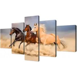 ALAYRA Posters and Prints Running Horses Modern Landscape Painting Pictures Wall Art for Living Room Home Decor Gallery-wrapped Canvas Art 5 Piece Set Framed 60''W x 32''H 01