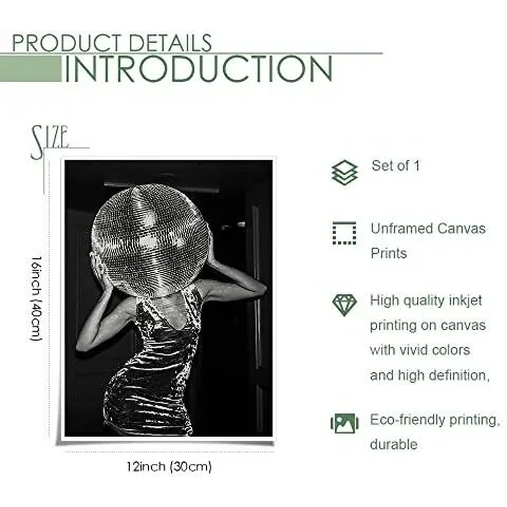 ALAYRA Posters for Room Aesthetic 70s Funny Disco Black and White Canvas Wall Art Prints Trendy Retro Party Wall Decor Poster for Living Room Bar Cart 12x16in Unframed 01 - Image 2