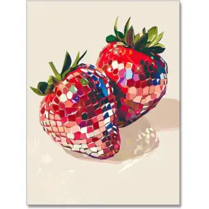 ALAYRA Preppy Canvas Wall Art Posters for Room Aesthetic Trendy Coquette Disco Ball Red Strawberries Art Print Pictures Girls Apartment Bedroom Wall Decor 16x24in Unframed 01