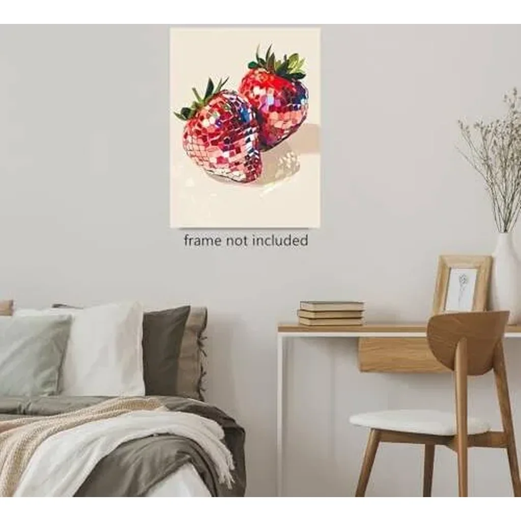 ALAYRA Preppy Canvas Wall Art Posters for Room Aesthetic Trendy Coquette Disco Ball Red Strawberries Art Print Pictures Girls Apartment Bedroom Wall Decor 16x24in Unframed 01 - Image 2