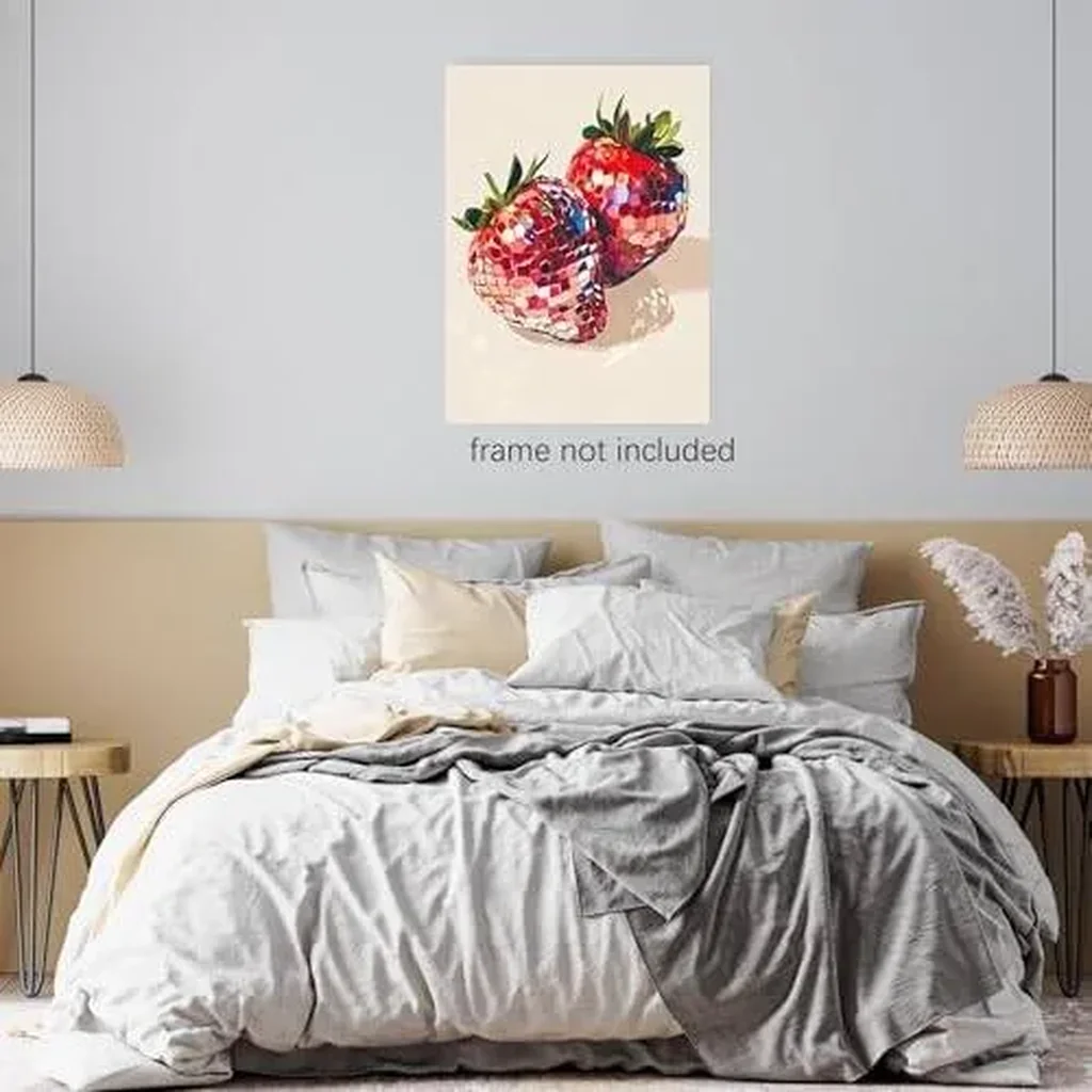 ALAYRA Preppy Canvas Wall Art Posters for Room Aesthetic Trendy Coquette Disco Ball Red Strawberries Art Print Pictures Girls Apartment Bedroom Wall Decor 16x24in Unframed 01 - Image 4