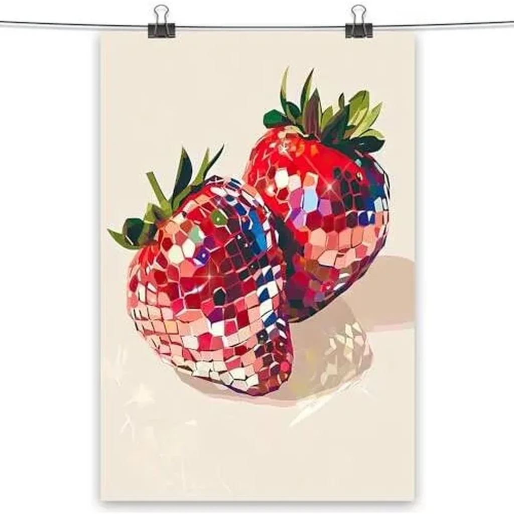 ALAYRA Preppy Canvas Wall Art Posters for Room Aesthetic Trendy Coquette Disco Ball Red Strawberries Art Print Pictures Girls Apartment Bedroom Wall Decor 16x24in Unframed 01 - Image 6
