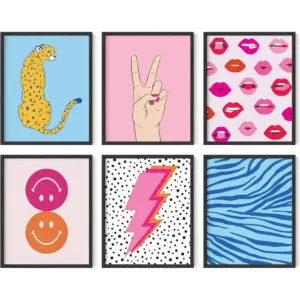 ALAYRA Preppy Pictures for Wall - Set of 6 Pink Aesthetic Posters, Dorm Room Decor for College Girls, Bedroom Wall Art, Cute Unframed 8x10 01