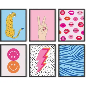 ALAYRA Preppy Wall Art - Set of 6 Pink Posters for Room Aesthetic, Dorm Decor, Bedroom Wall Art, Cute Unframed 11x14 01