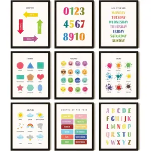 ALAYRA Preschool Educational Posters For Toddlers - Pre K Learning Posters for Kids, Days of The Week Alphabet Chart ABC Poster Homeschool Supplies Kindergarten Classroom Wall Decor (8x10 Unframed) 01