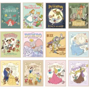 ALAYRA Princess Wall Decor - Disney Princess Room Decor, Posters for Girls Bedroom, Toddler Girl Room Decorations, Nursery Wall Art, Whimsical Fairy Tale Characters - Unframed Set of 6 (8x10) 01