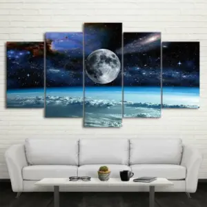 ALAYRA Prints On Canvas 5 Pieces Universe With Earth Moon & Stars Wall Art Poster Canvas Painting Home Decoration 01