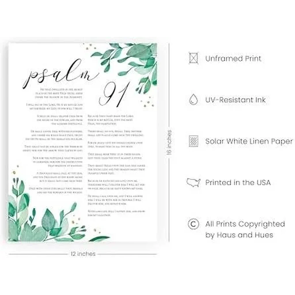 ALAYRA Psalm 91 Wall Art - Bible Verses Wall Art, Religious Wall Quotes Bible Verse, Artwork With Scripture Art, Religious Gifts for Women, Christian Prints and Posters (Unframed, 12x16) 01 - Image 2