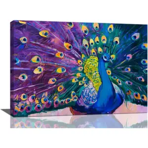 ALAYRA Purple Peacock Canvas Wall Art Proud Peacock Pictures Wall Decor Abstract Bird Painting Prints Framed Artwork Decor for Living Dining Room Bedroom Bathroom 16"x24" 01