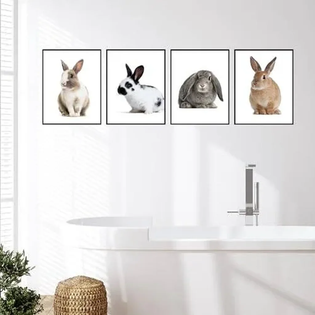 ALAYRA Rabbit Wall Art Bunny Decor - Set of 4 (8x10) Rabbit Animal Wall Art Bunny Art Rabbit Poster, Rabbit Decor For Bedroom Bathroom Nursery, Minimalist Rabbit Art Bunny Animal Print - UNFRAMED 01 - Image 2