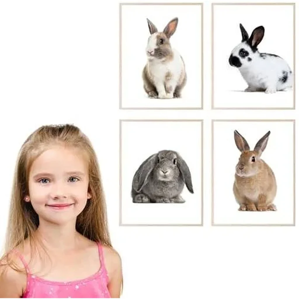 ALAYRA Rabbit Wall Art Bunny Decor - Set of 4 (8x10) Rabbit Animal Wall Art Bunny Art Rabbit Poster, Rabbit Decor For Bedroom Bathroom Nursery, Minimalist Rabbit Art Bunny Animal Print - UNFRAMED 01 - Image 3