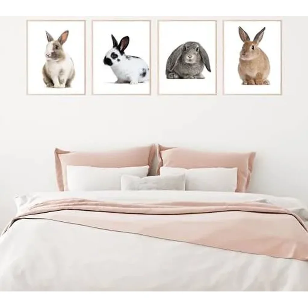 ALAYRA Rabbit Wall Art Bunny Decor - Set of 4 (8x10) Rabbit Animal Wall Art Bunny Art Rabbit Poster, Rabbit Decor For Bedroom Bathroom Nursery, Minimalist Rabbit Art Bunny Animal Print - UNFRAMED 01 - Image 4