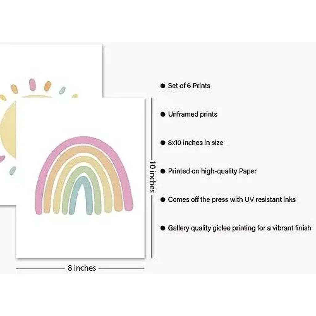 ALAYRA Rainbow Sun Hearts Wall Art Prints - Set of 3 Posters for Nursery, Baby, or Kid's Room Decor, Room Decoration - 8x10 inch Unframed 01 - Image 2
