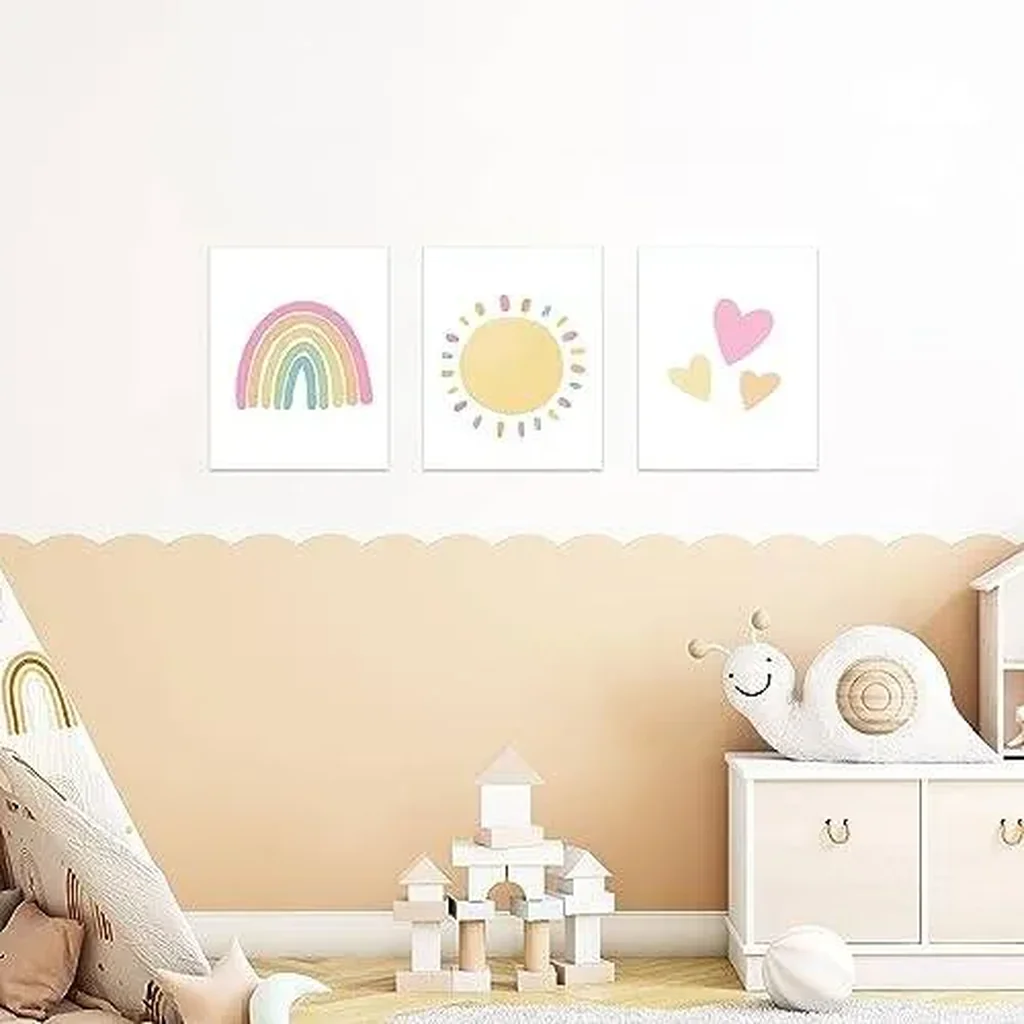 ALAYRA Rainbow Sun Hearts Wall Art Prints - Set of 3 Posters for Nursery, Baby, or Kid's Room Decor, Room Decoration - 8x10 inch Unframed 01 - Image 4