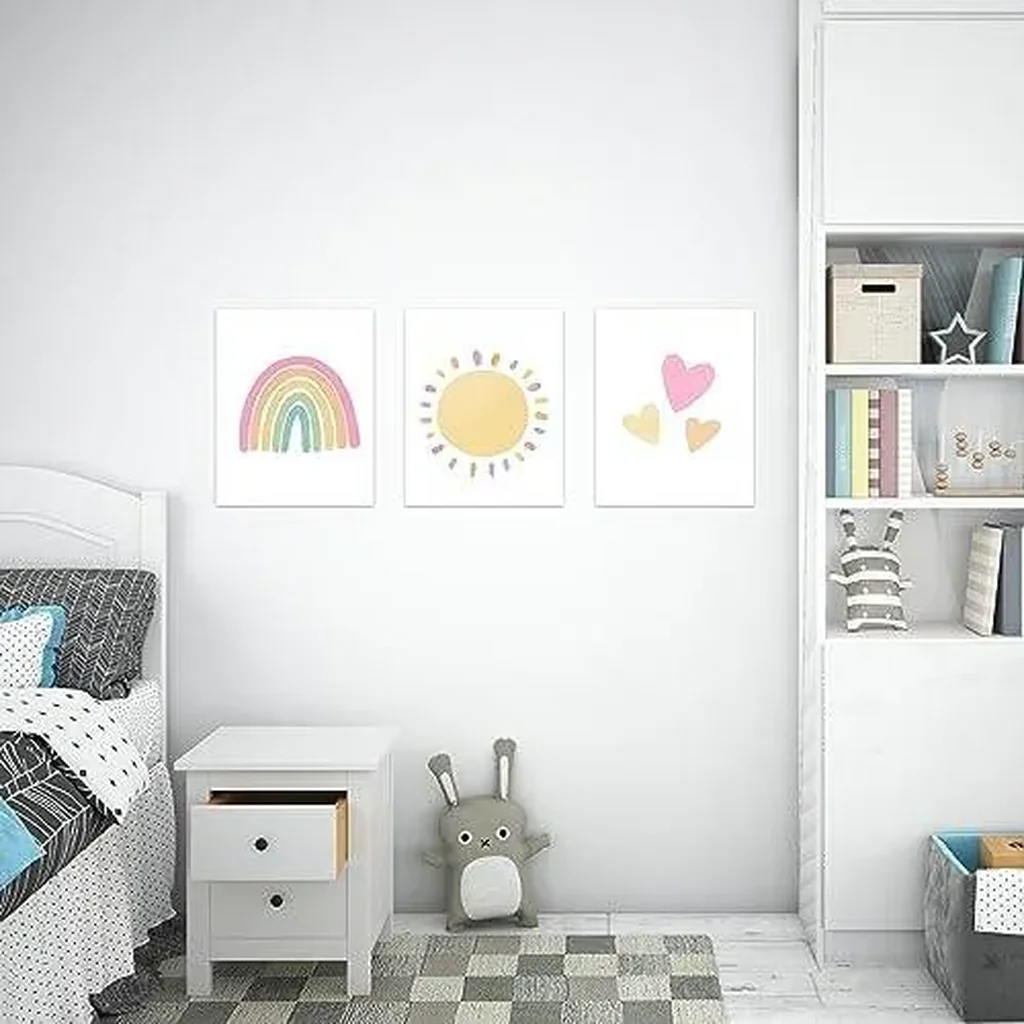 ALAYRA Rainbow Sun Hearts Wall Art Prints - Set of 3 Posters for Nursery, Baby, or Kid's Room Decor, Room Decoration - 8x10 inch Unframed 01 - Image 5