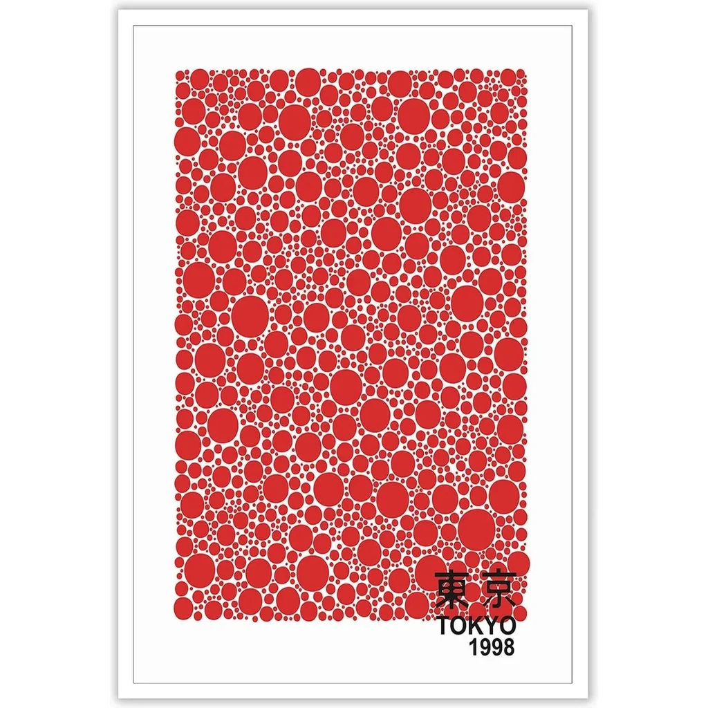 ALAYRA Red Abstract Canvas Wall Art Yayoi KUAEma Inspired Red Wall Art Japanese Posters Circle Wall Art Prints Painting Abstract Aesthetic Wall Decor for Living Room Bedroom 12x16in Unframed 01