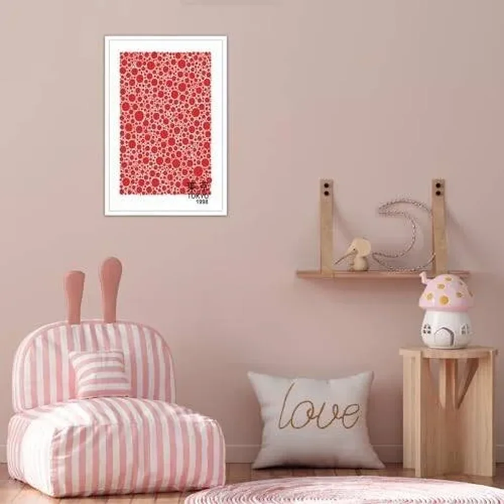 ALAYRA Red Abstract Canvas Wall Art Yayoi KUAEma Inspired Red Wall Art Japanese Posters Circle Wall Art Prints Painting Abstract Aesthetic Wall Decor for Living Room Bedroom 12x16in Unframed 01 - Image 3