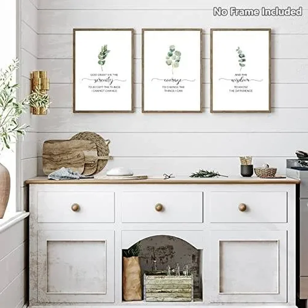 ALAYRA Religious Wall Art Serenity Prayer Poster Bible Verse Wall Decor Plant Pictures Wall Art Christian Posters Decor for Bedroom Botanical Prints Lords Prayer Wall Art 16x24 Inch Unframed 01