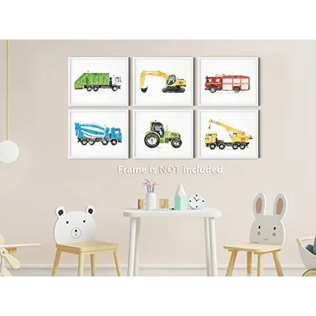 ALAYRA Rescue Vehicle Wall Art Print Cute Transportation Cartoon Car Artwork Nursery Boy Bedroom Decor Wall Decor Pictures Prints for Home Kids Bedroom Playroom Decor, (6PCS, 8"x10", Unframed) 01 - Image 2