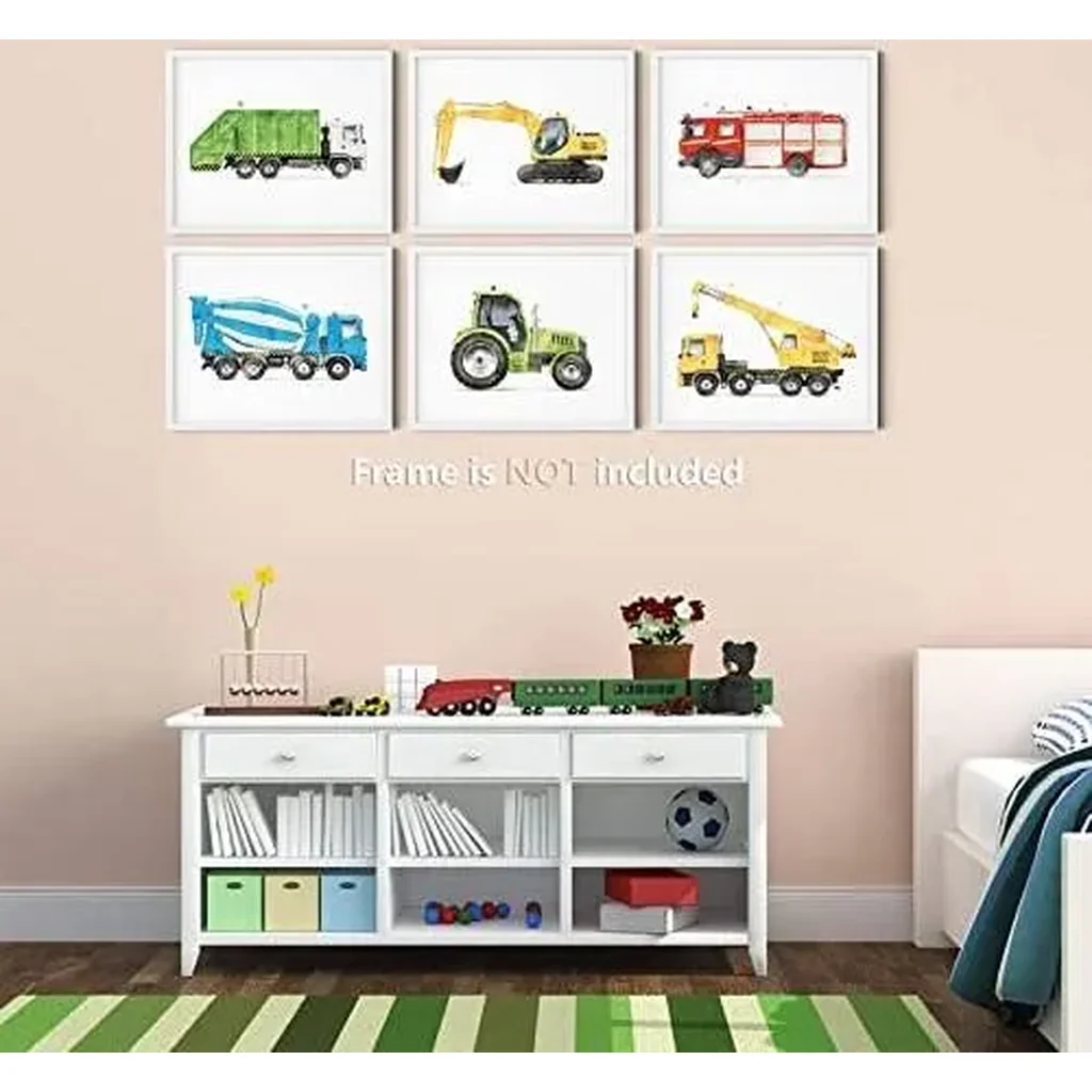 ALAYRA Rescue Vehicle Wall Art Print Cute Transportation Cartoon Car Artwork Nursery Boy Bedroom Decor Wall Decor Pictures Prints for Home Kids Bedroom Playroom Decor, (6PCS, 8"x10", Unframed) 01 - Image 3