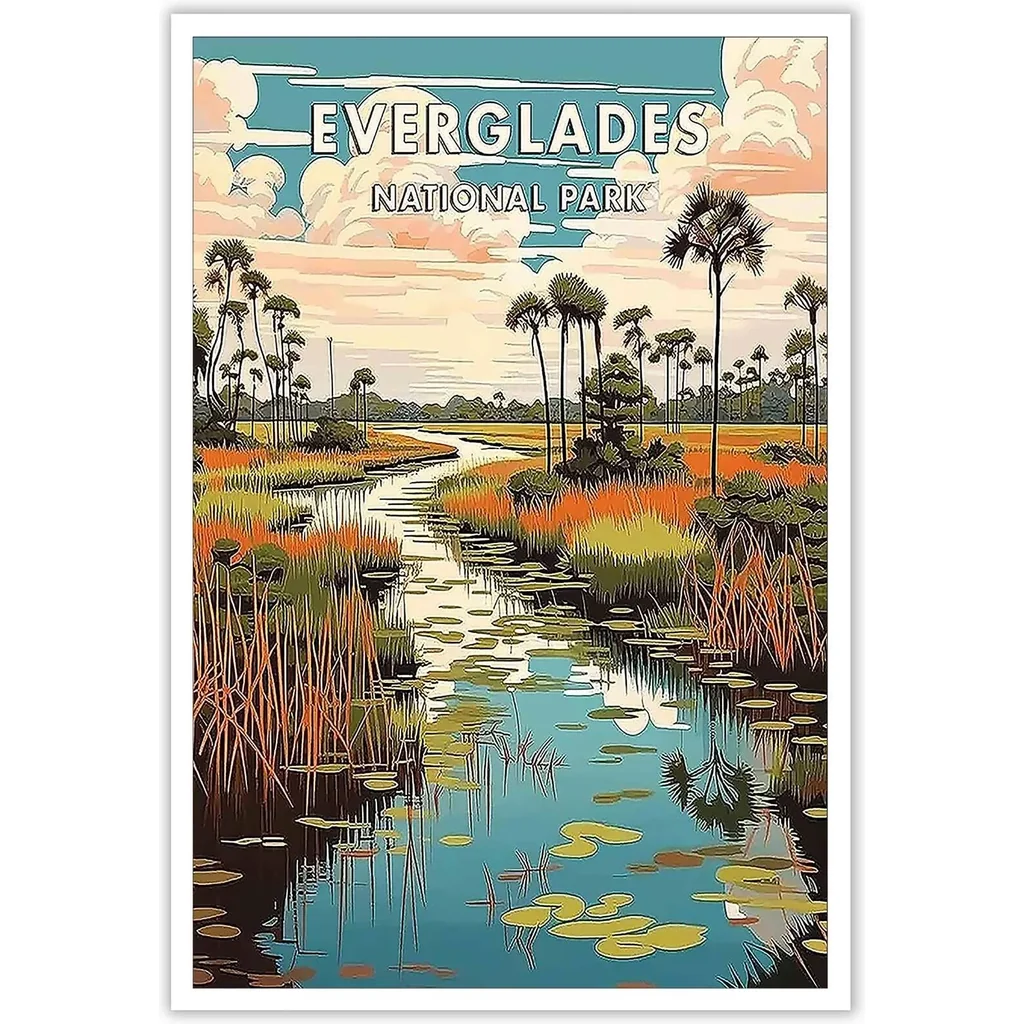 ALAYRA Retro Abstract Everglades National Park Poster Fashionable Minimalist Rural Decor Style Prints Leisurely And Comfortable Travel Wall Art For Home Bedroom Dorm Wall Decor 12x16in Unframed 01