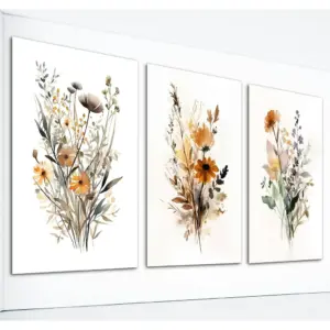 ALAYRA Retro Floral Canvas Wall Art, 3 Piece 12x16in Vintage Botanical Flower Posters for Room Aesthetic, Minimalist Farmhouse Wildflower Plant Prints Wall Decor Unframed 01