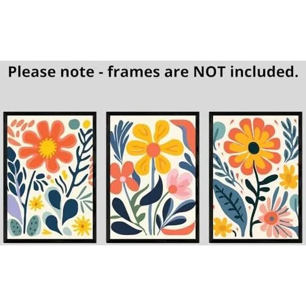 ALAYRA Retro Groovy Flowers Wall Art Set of 3 Unframed Poster Prints, Modern Abstract Floral Design, Lounge Bedroom Kitchen Posters Home Decor, Flower Market Vibrant 60s 70s, Blue Coral Yellow (A4) 01 - Image 6