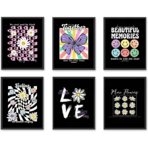 ALAYRA Retro Groovy Print Set Of 6, Daisy Flowers Slogan Quote Colourful Groovy Wall Art Poster, Gallery Wall, Living Room, Bedroom Home Decor (Retro Groovy, 8X10inch Unframed) 01