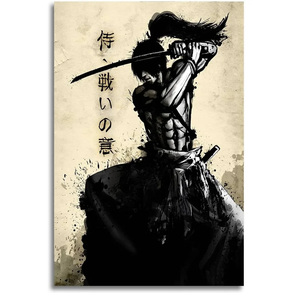ALAYRA Retro Japanese Warrior Bushido Armored Samurai Poster Art Canvas Painting Wall Print Picture Room Home Decor Unframed 16 x24 inches 01