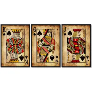 ALAYRA Retro Playing Card Wall Art Canvas Prints - Joker, Jack, Queen, King Room Art Painting - Vintage Poker Posters for Game Room, Living Room, Bedroom, Bar Decor - 16x24x3 Inch Unframed 01