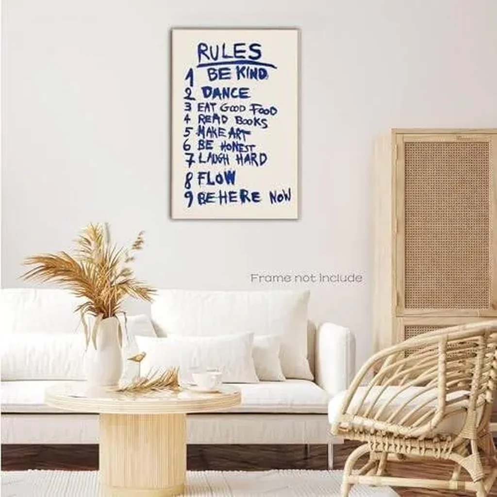 ALAYRA Retro Wall Art Rules Art Print Trendy Wall Art Retro Quote Print Preppy Wall Art Check Print Inspirational Aesthetic Wall Art for Bedroom Living Room Dorm Room Decor 16x24inch Unframed 01 - Image 2