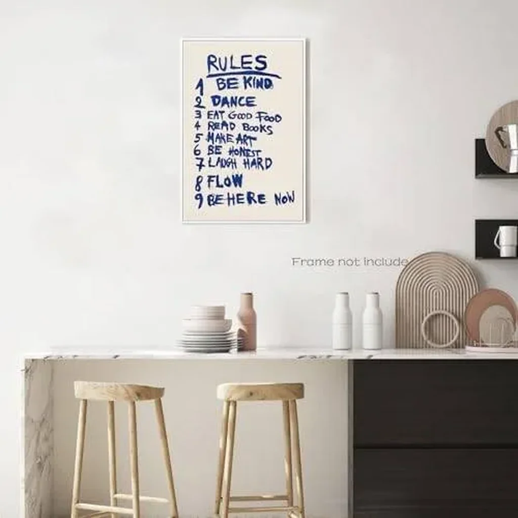 ALAYRA Retro Wall Art Rules Art Print Trendy Wall Art Retro Quote Print Preppy Wall Art Check Print Inspirational Aesthetic Wall Art for Bedroom Living Room Dorm Room Decor 16x24inch Unframed 01 - Image 4