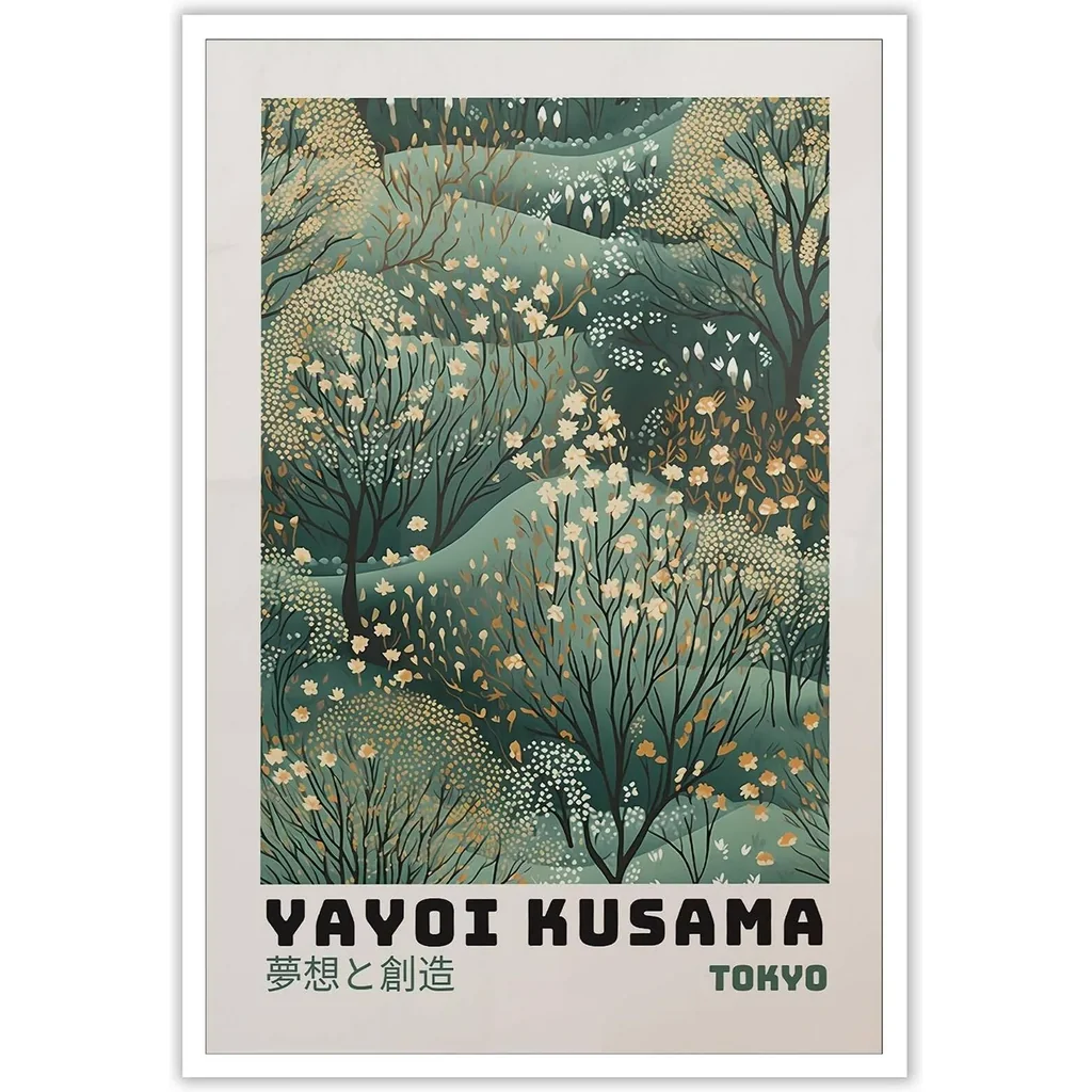 ALAYRA Retro Yayoi KUAEma Poster KUAEma Inspired Prints Painting Green Abstract Wall Art Japanese Wall Art Modern Gallery Exhibition Wall Decor Home Wall Decor 12x16in Unframed 01